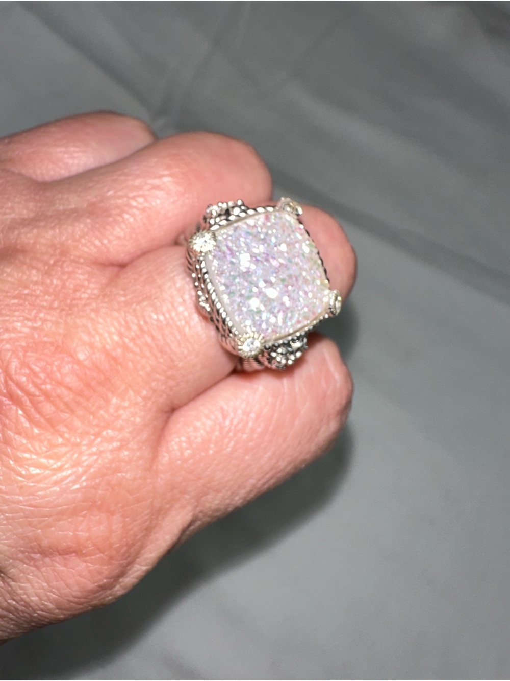 Judith Ripka 925 Sterling Silver Quartz Druzy Cocktail Ring Sz 8 Statement Bold